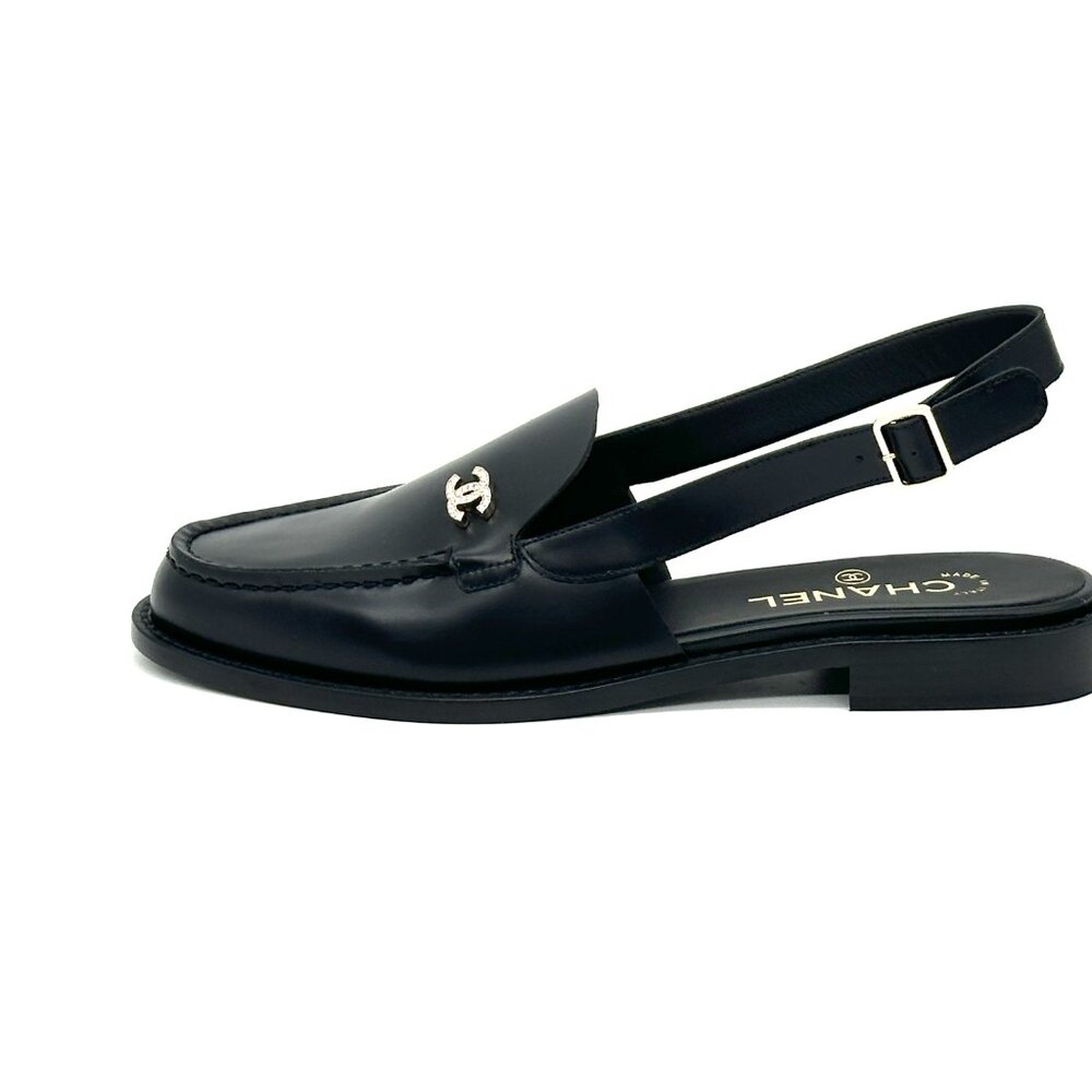 CHANEL 25P 2025 Crystal CC Logo Leather Slingback Flat Loafers Shoes Sandals - Picture 4 of 16